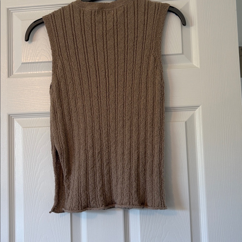 Ribbed Sleeveless Knit Tank in Taupe Brown - Picture 6 of 9